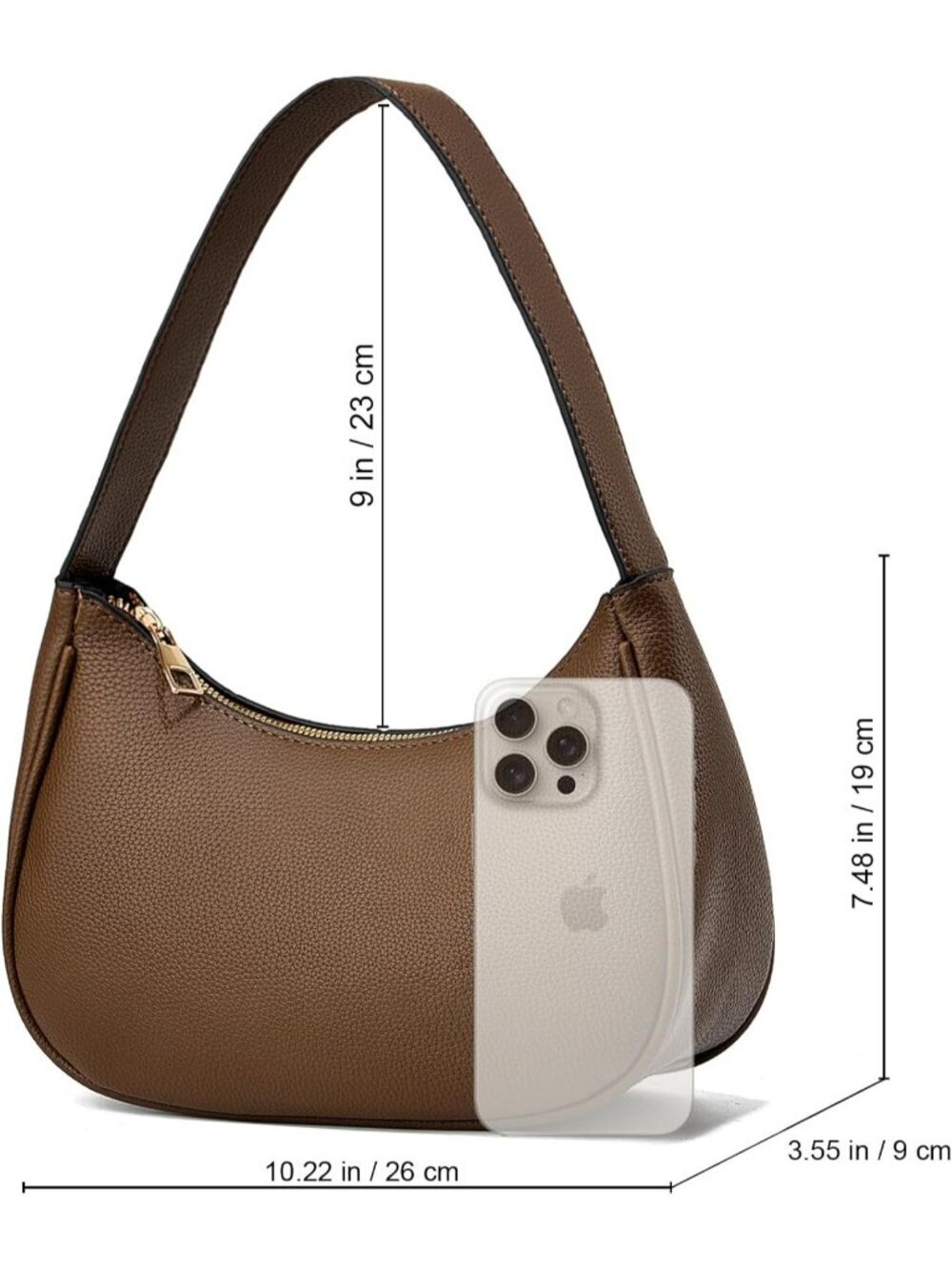 Women's Coffee Leather Small Stylish Retro Zipper Classic Clutch Hobo Tote Bags - Picture 4 of 6